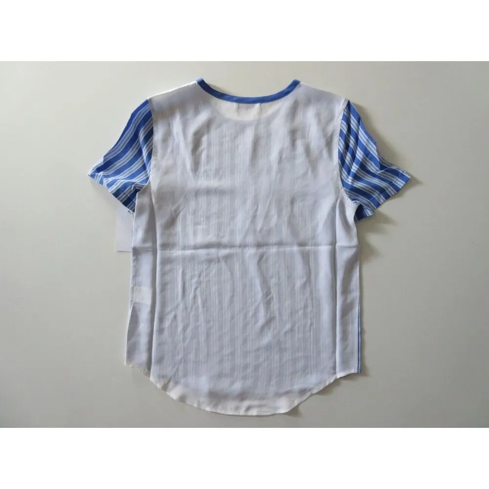 NWT Equipment Riley in Amp Blue Stripe White Contrast Back Relaxed Silk Shirt XS - Image 2