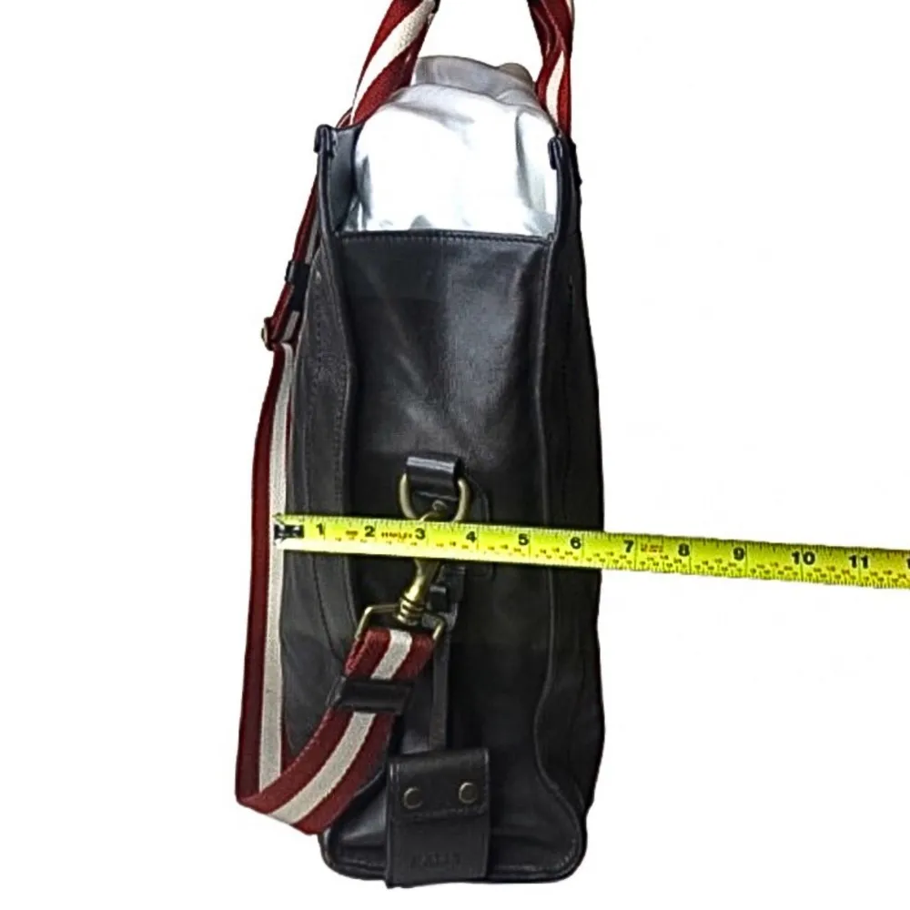 BALLY Brown Calfskin Tote Bag w Stripe Crossbody Strap Interior Zip Pocket MINT - Image 16