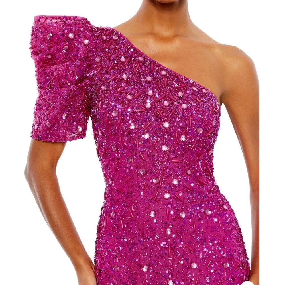 Mac Duggal 10912 Womens Pink EMBELLISHED PUFF ONE SHOULDER COLUMN GOWN - Image 6