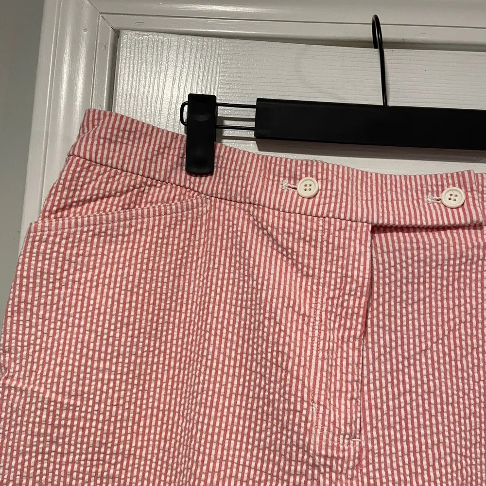 Jones Studio Size 14 Pink White Stripe Seersucker Cotton Stretch Cropped Pants - Image 3