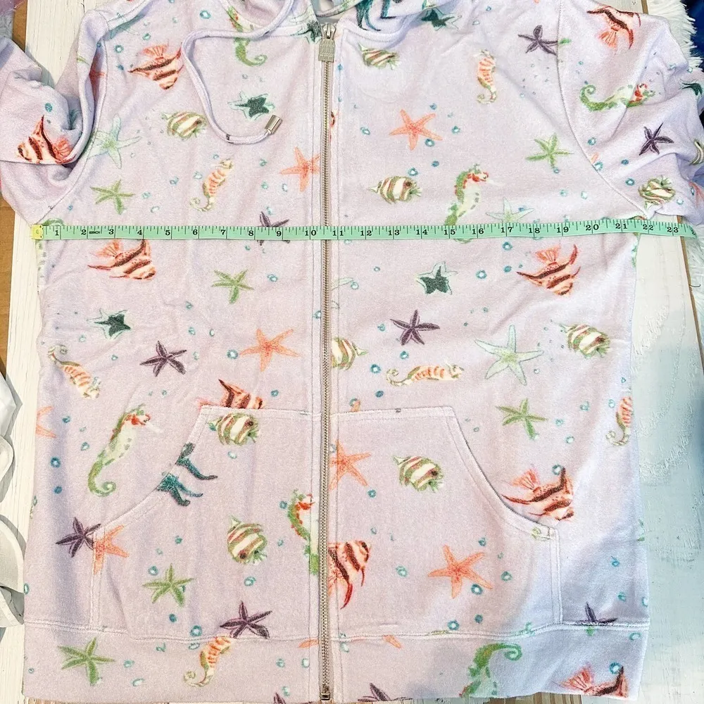 Hill House Purple Sea Creatures Hooded Terry Cloth The Allie Zip Up Size Medium - Image 7