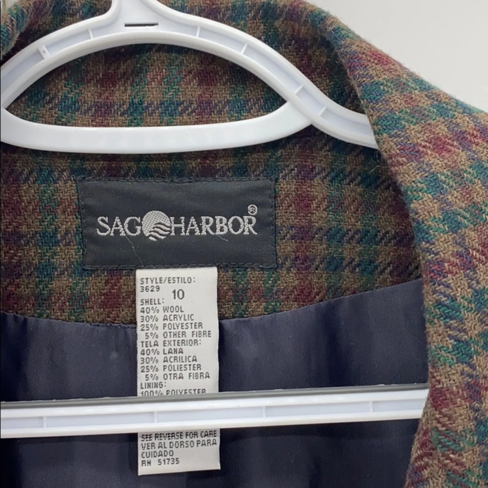 Vintage sag harbor boxy blazer wool oversized micro plaid academia size 10 - Image 8