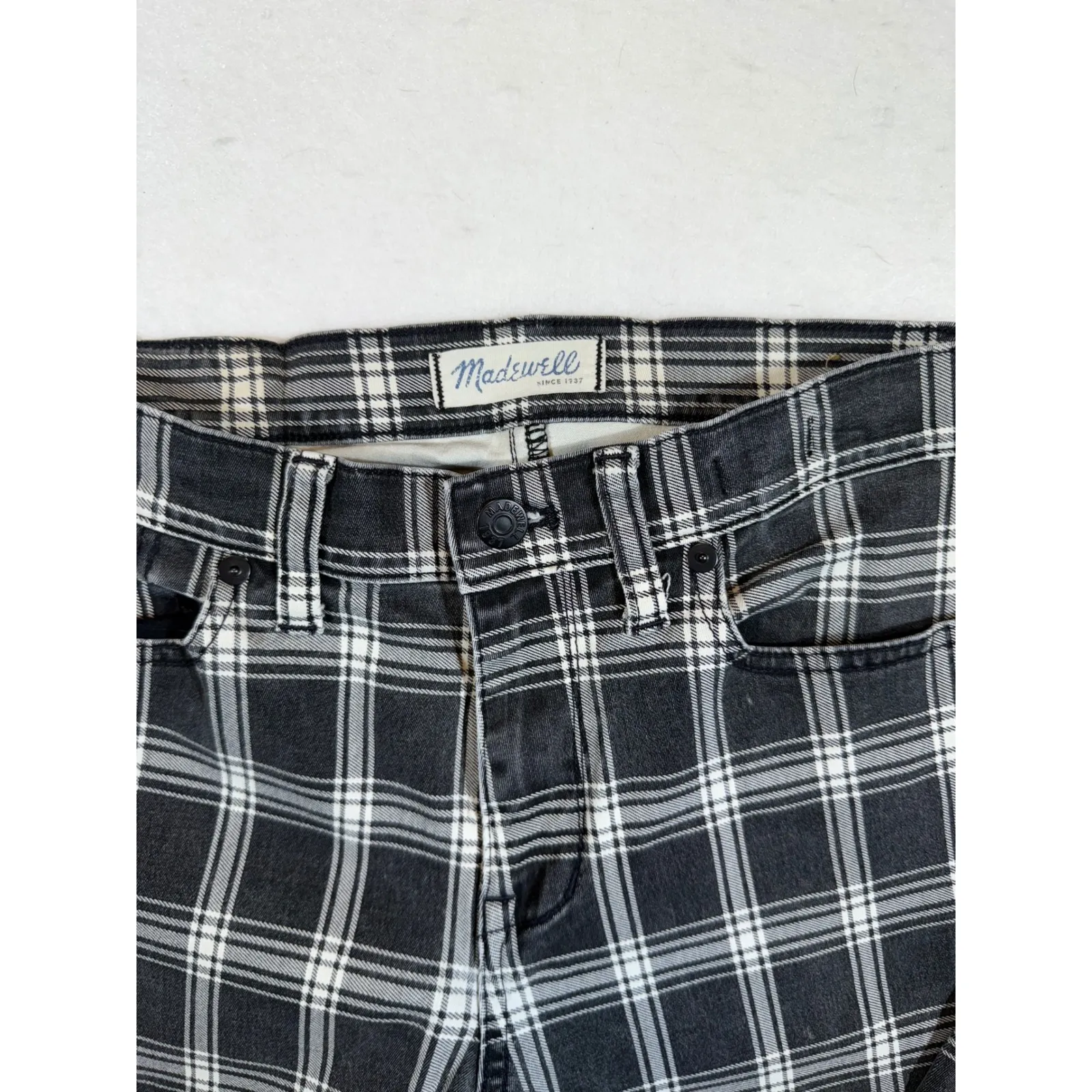 Madewell High Rise Skinny Plaid Jeans Black White Women's Size 28 - Image 3
