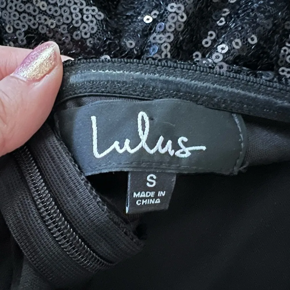 LULUS Call Me Maybe Black Strapless Sequin Bodycon Dress Small - Image 5