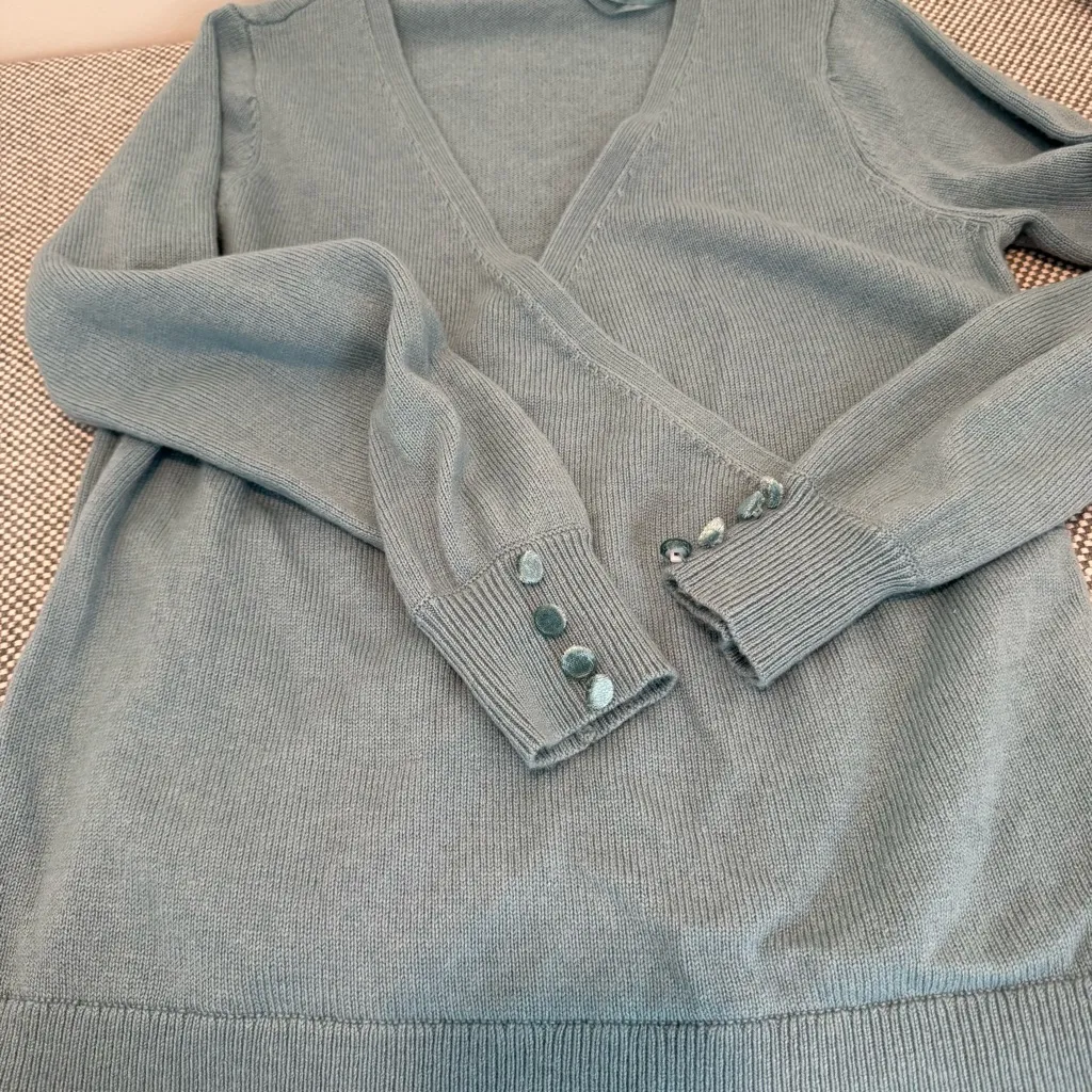 Boden Blue Maddie Button Cuff Surplice Sweater size 12 - Image 7