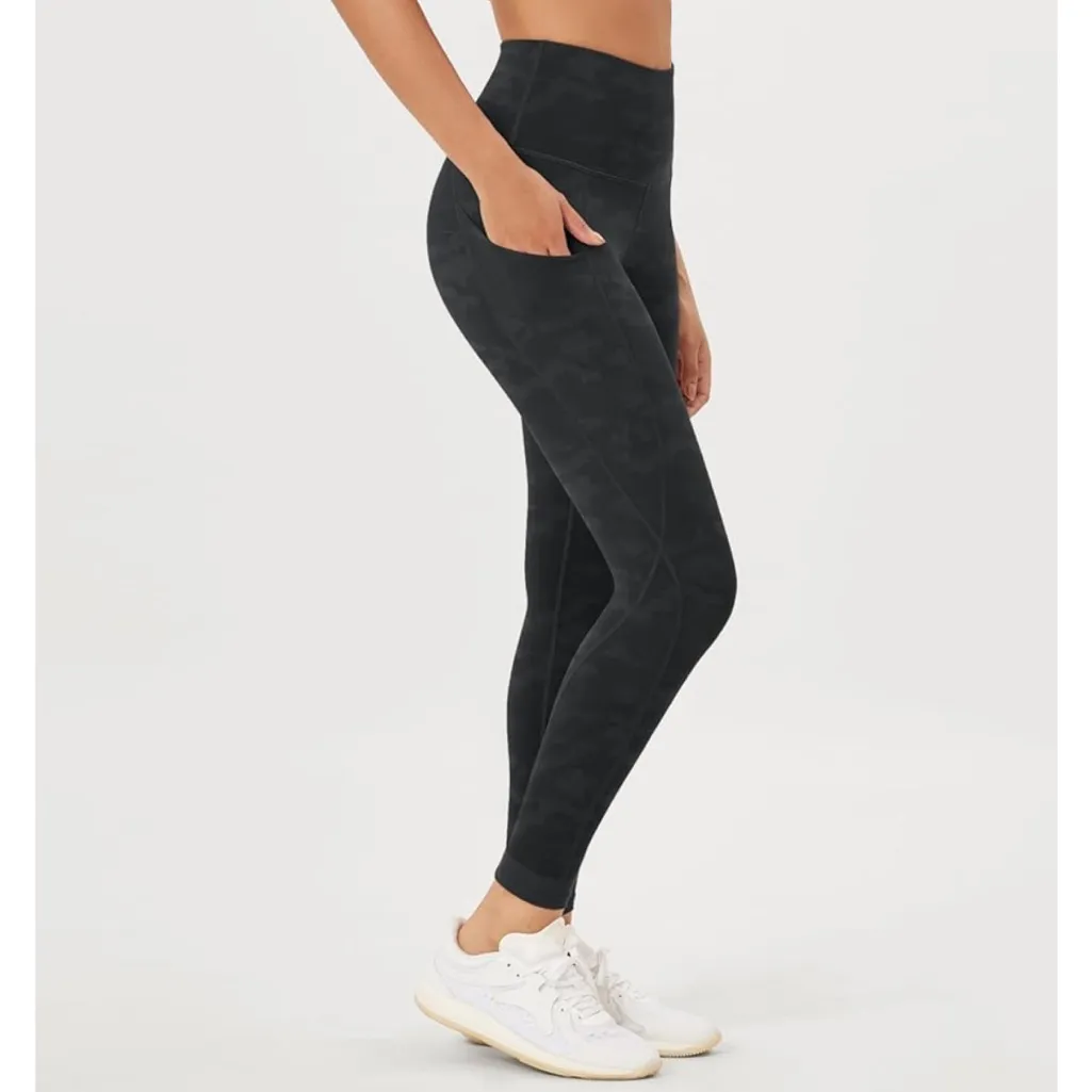 Ododos Black Camouflage High Waist Full Length Pocket Workout Gym Leggings Small - Image 6