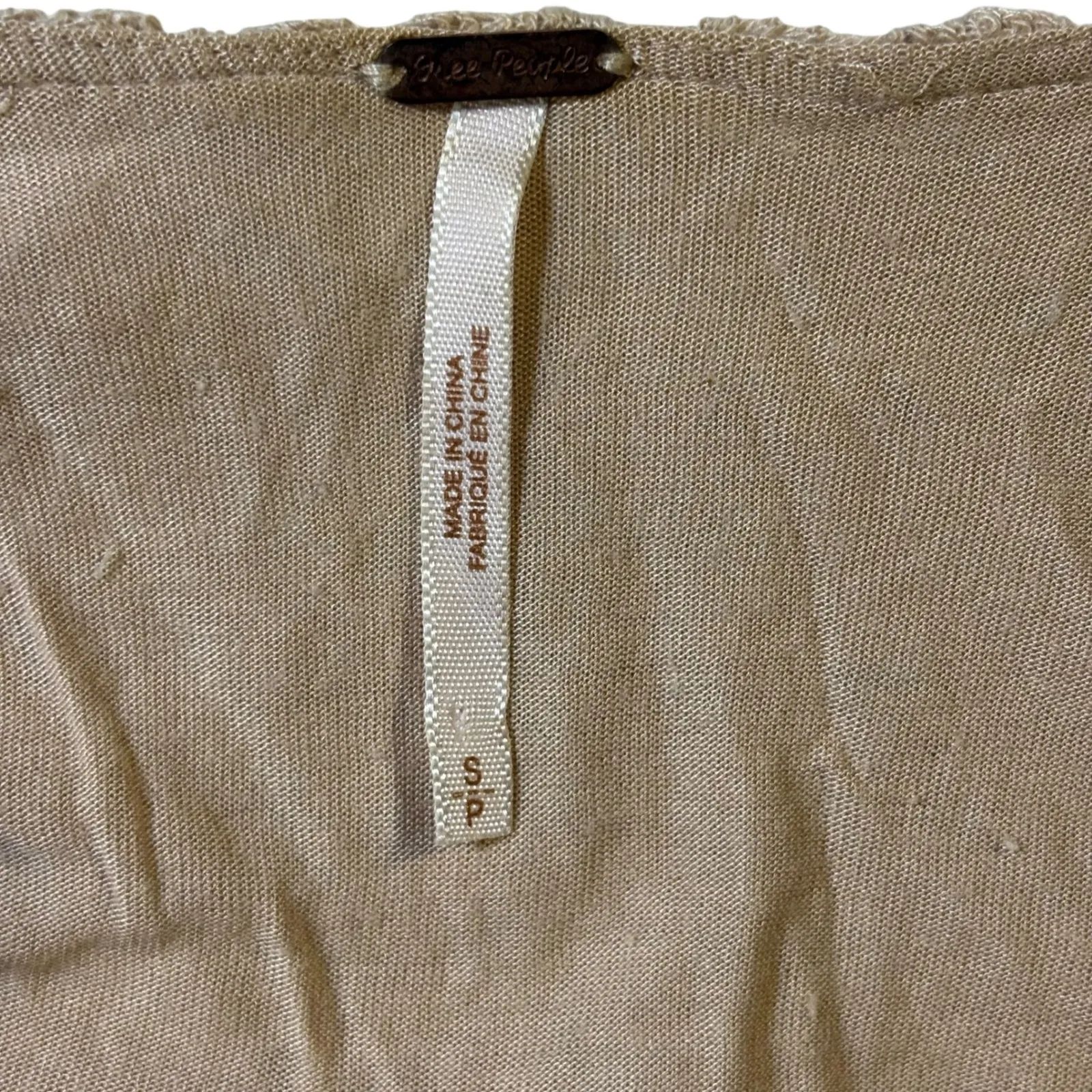 Free People Crochet Lace Bell Sleeve Scoop Neck Top‎ Beige Size S - Image 6