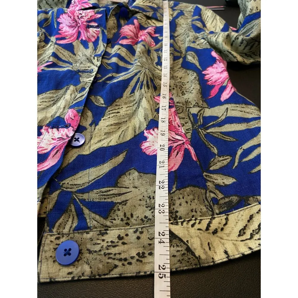 Chicos 1 Tahiti Tropis Linen Jacket Women M Button Front Side Pocket Long Sleeve - Image 10