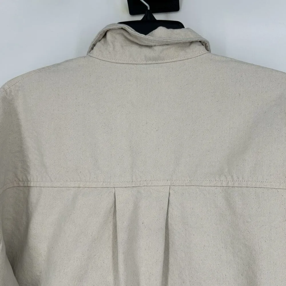 Bershka Cropped Canvas Jacket Cream Beige Button Front Puff Sleeves Size M - Image 8