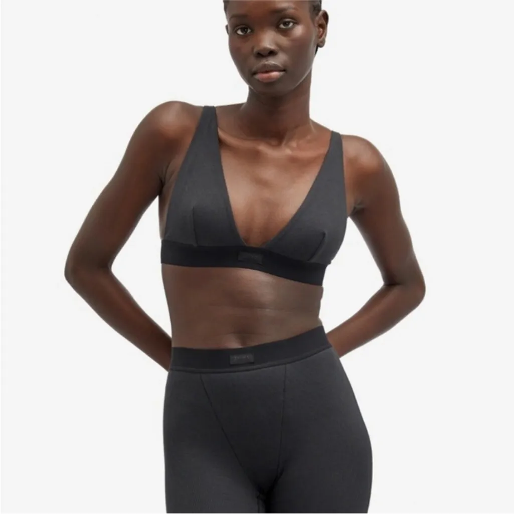 Skims Women's Soot Cotton Rib Plunge Adjustable Bralette Size XL NWT - Image 7