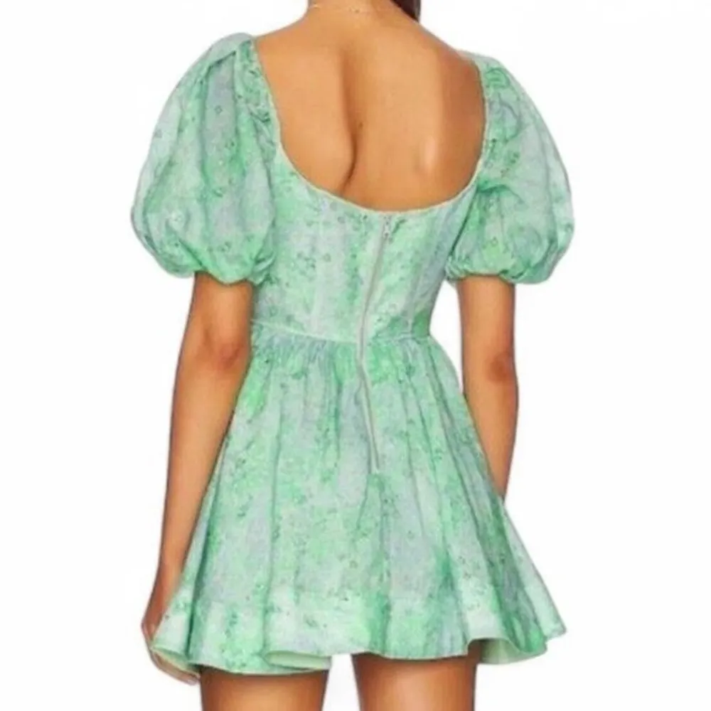 Bardot Kiah Puff Sleeve Green Floral Corset Mini Dress Size 12 - Image 2