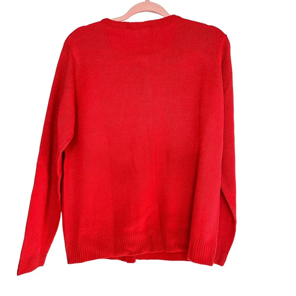 Salon Studio Vintage 90's Christmas Sweater Embellished with Beaded Bow Red Size L - Image 2
