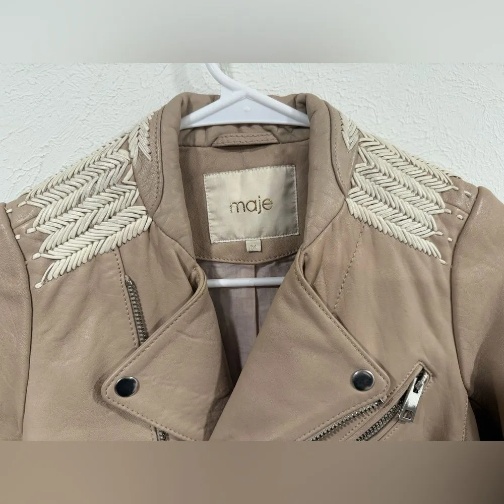 Maje Leather Moto Jacket – Lambskin Biker Style, Size 36 (Small) - Image 2