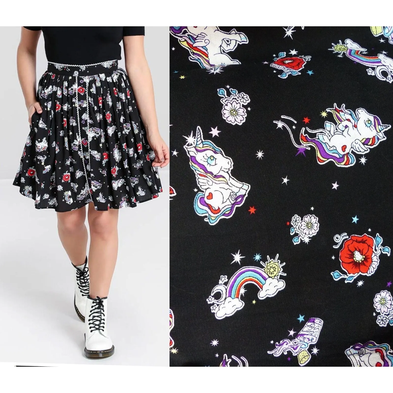 Hell Bunny Skirt Women XL Black Unicorn Rainbow 60s Mod Retro Kidcore Kawaii NWT - Image 2