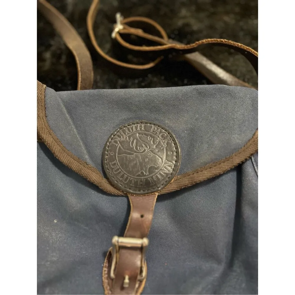 Vintage DULUTH PACK Medium Shell Crossbody Bag Blue Canvas Leather Purse - Image 2