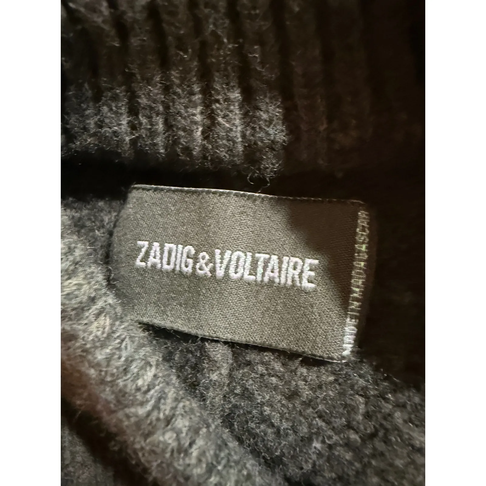 Zadig Voltaire Merino Wool Sweater Green Mock Neck ZADDICTED Pink Logo Size S - Image 5