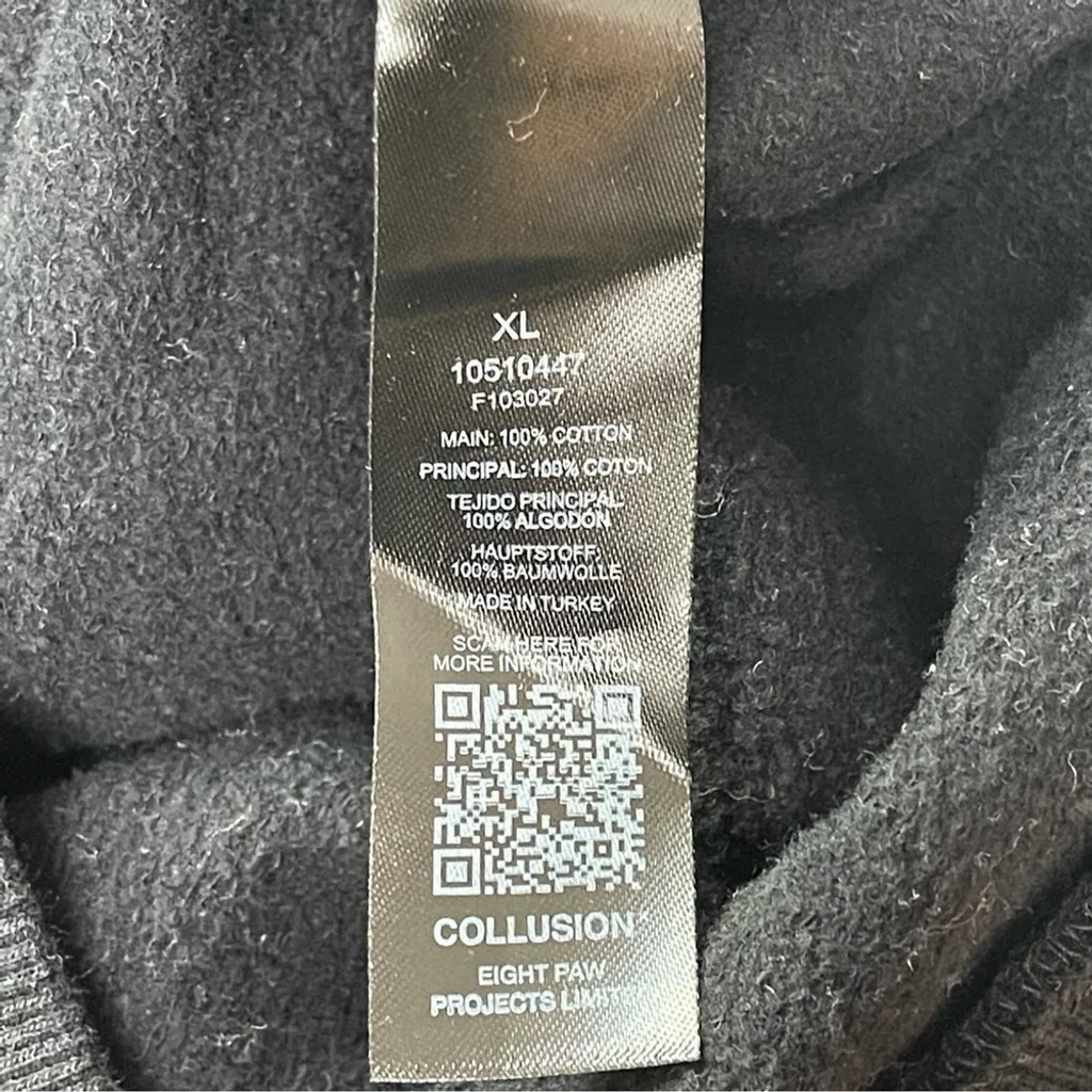 COLLUSION Unisex Lounge cotton set pants & sweat shirt hoodie black with graphic Size XL - Image 10