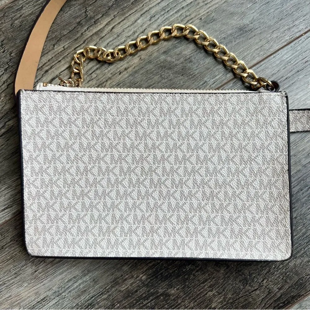 Michael Kors Mini Belt Bag Wristlet Purse Medium Cream Grey Tan Vegan Leather - Image 5