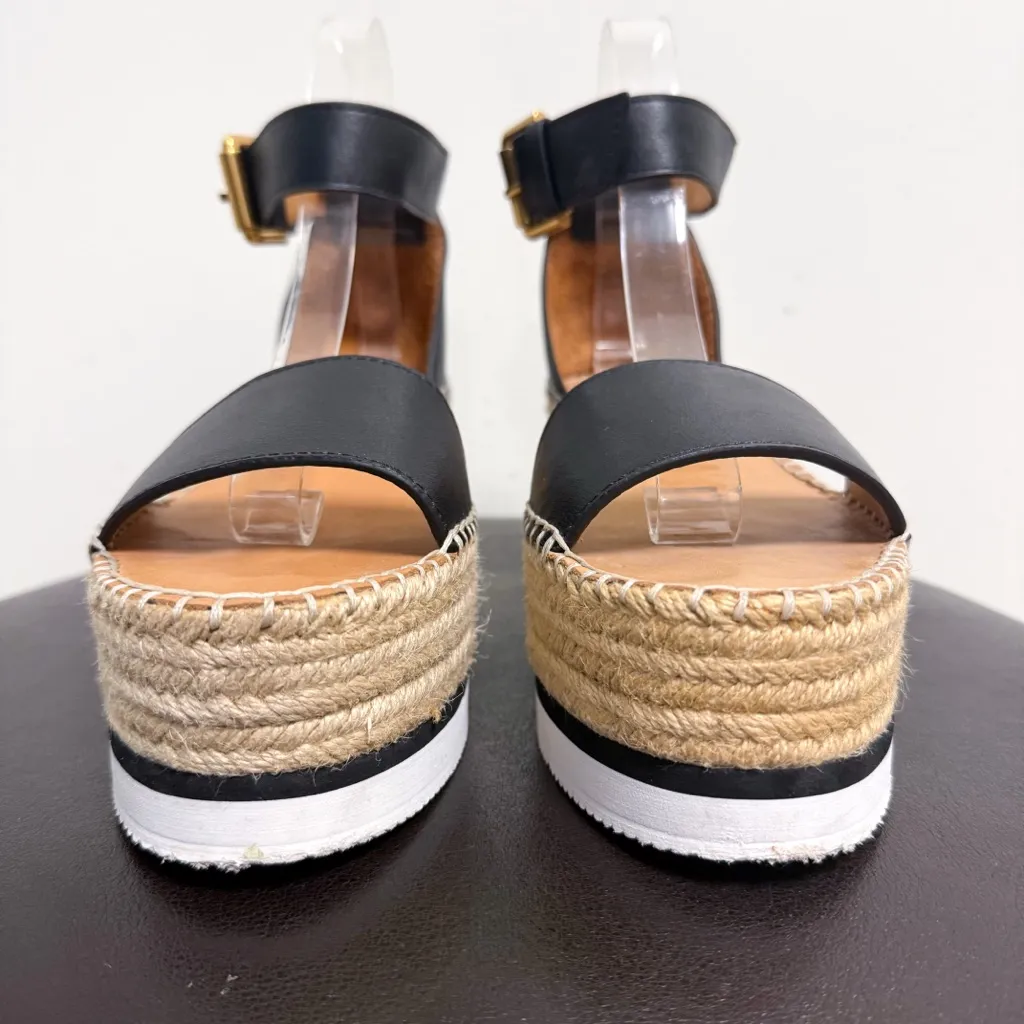 See By Chloe Black Leather Platform Espadrille Open Toe Glyn Sandals 40 US 9.5 - Image 4