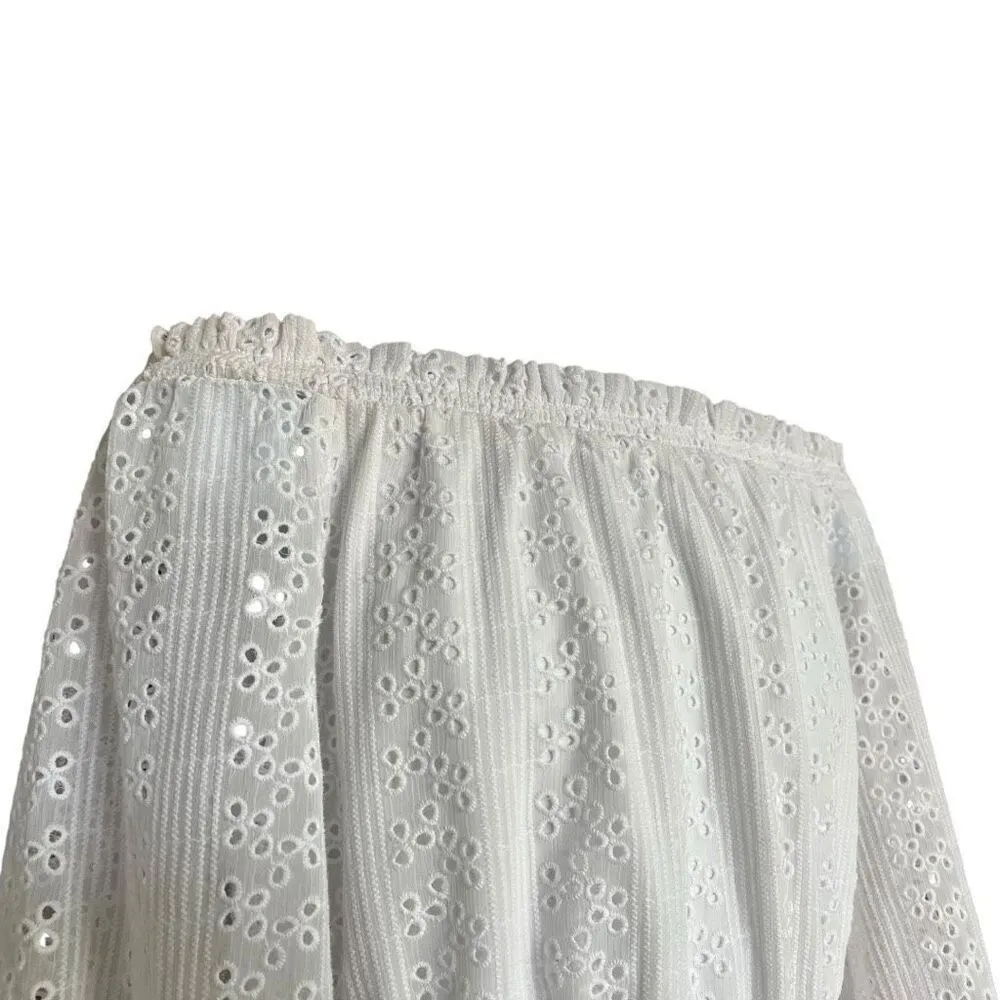 Womens J.O.A. JOA Los Angeles Anthropologie Eyelet Off Shoulder Romper - Sz S - Image 3