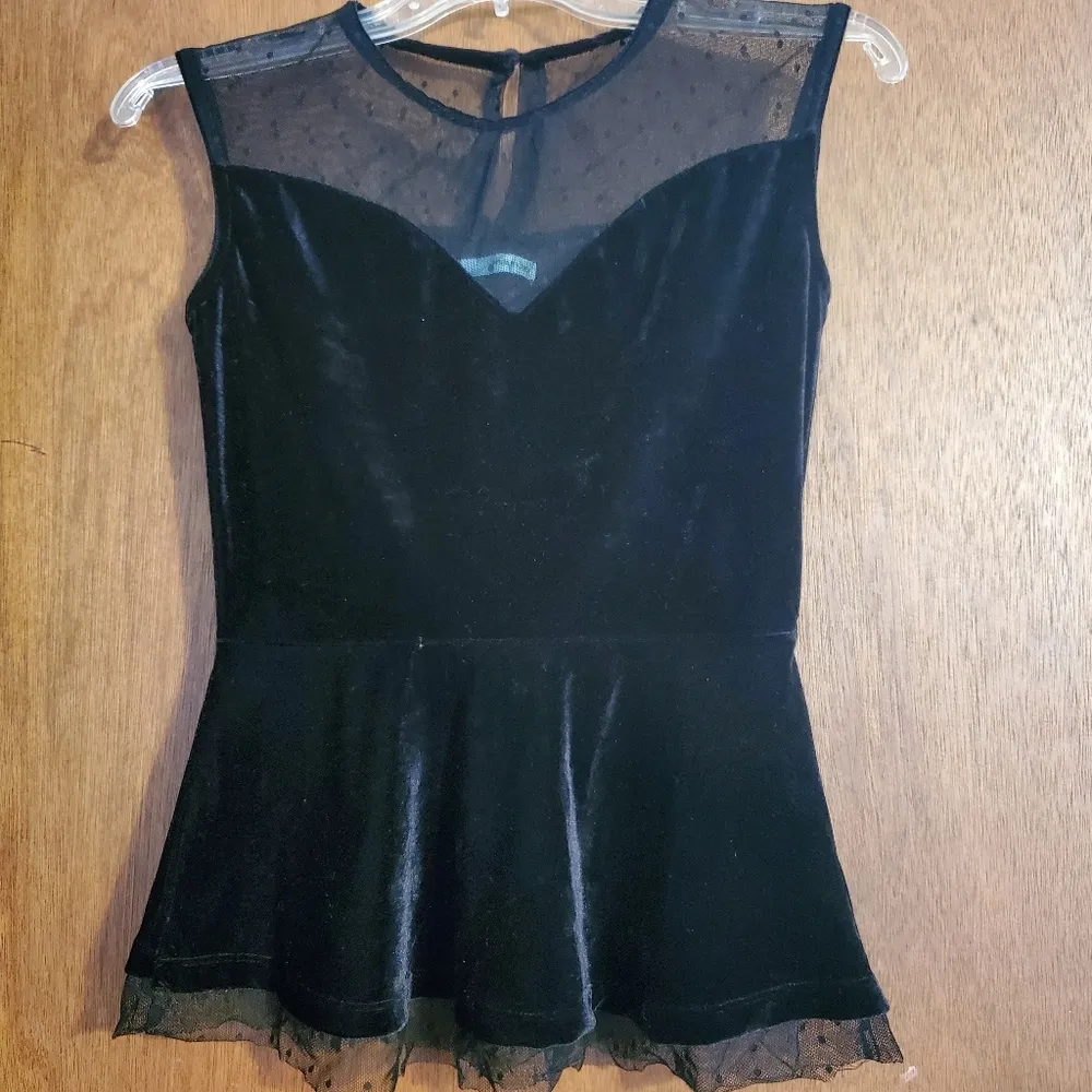 Velvet peplum top with mesh insert - Image 5