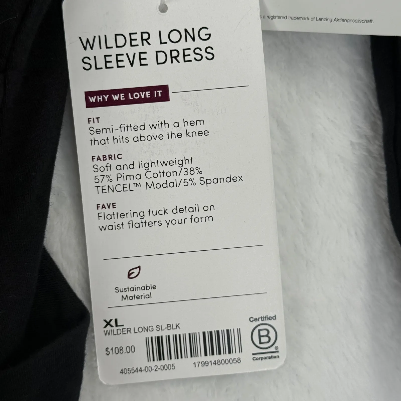 Athleta Wilder Long‎ Sleeve Dress XL Black Pima Cotton Modal Tuck Detail NWT - Image 5