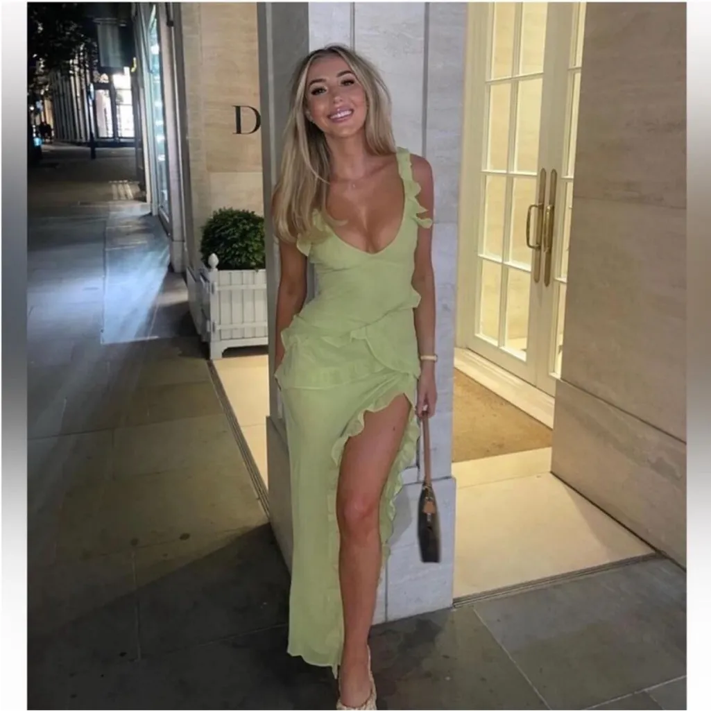 House of CB Pixie Lime Ruffle Maxi Dress L - Image 10