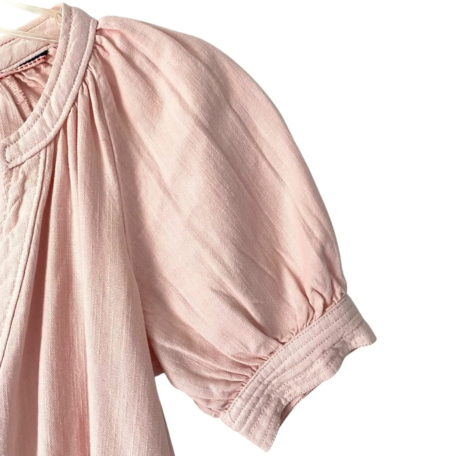 Pilcro Anthropologie Pale Pink Cotton Linen Button Down Puff Sleeve Dress XXS - Image 2