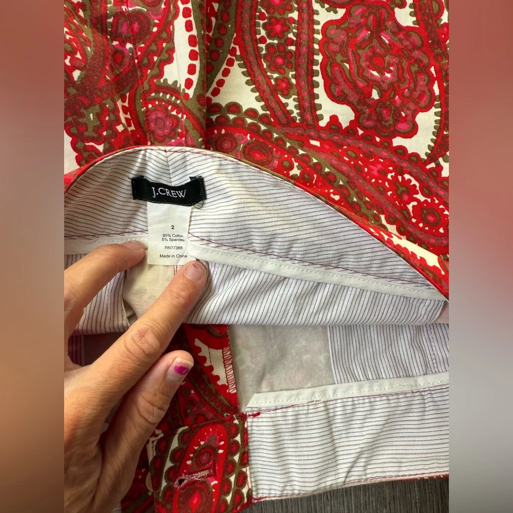 J. Crew Floral Paisley Mini Skirt Cotton Pink Green White Red Hippie Boho Size 2 - Image 8