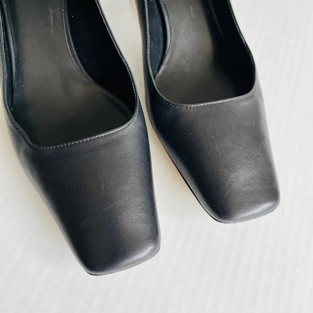 M.Gemi Sz 7.5 Black The Marzia Italian Leather Heels Slip On Shoes - Image 6