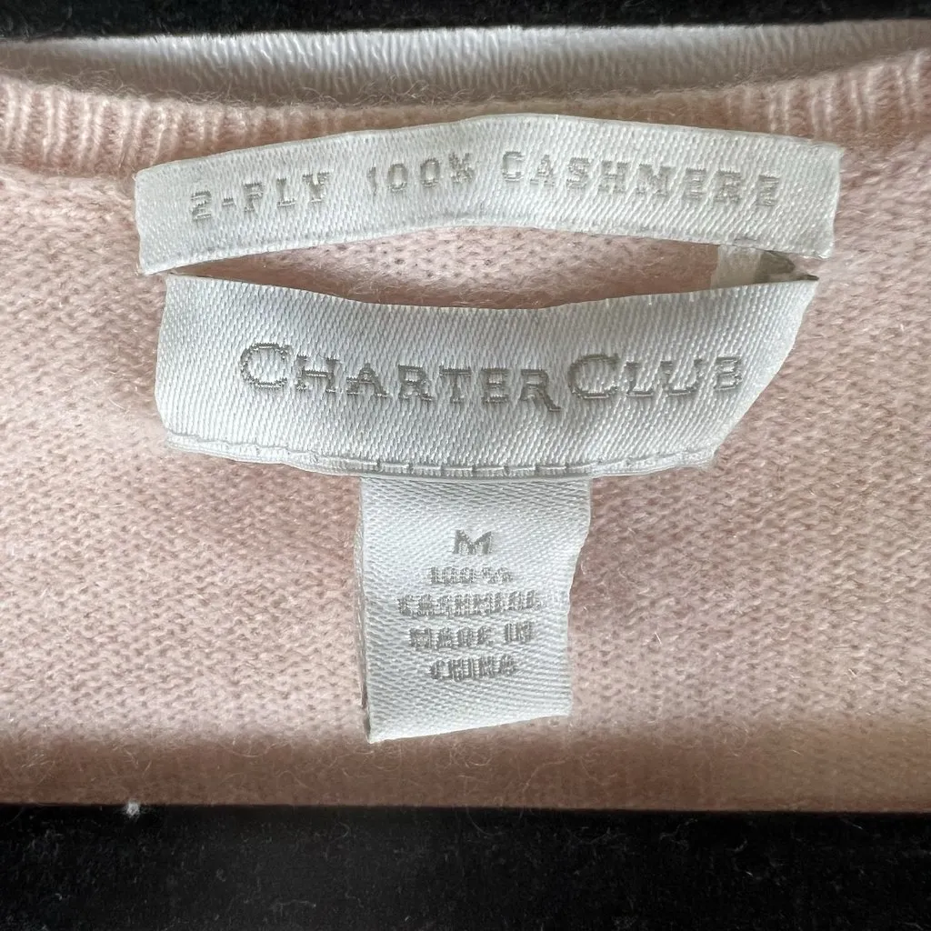 Charter‎ Club 100% Cashmere Sweater Argyle Womens M Gray Pink V Neck 2 Ply Cozy - Image 5
