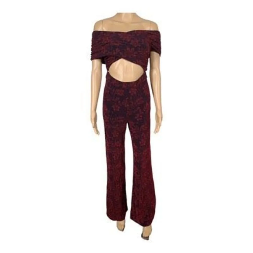 House Of Harlow X Revolve Lynette Jumpsuit Garnet Red Black Floral Size Small - Image 2