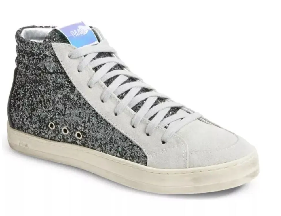 P448 Glitter Skater High Top Sneaker Shoes Black Gray- Size 39 (8.5/9) - Image 1