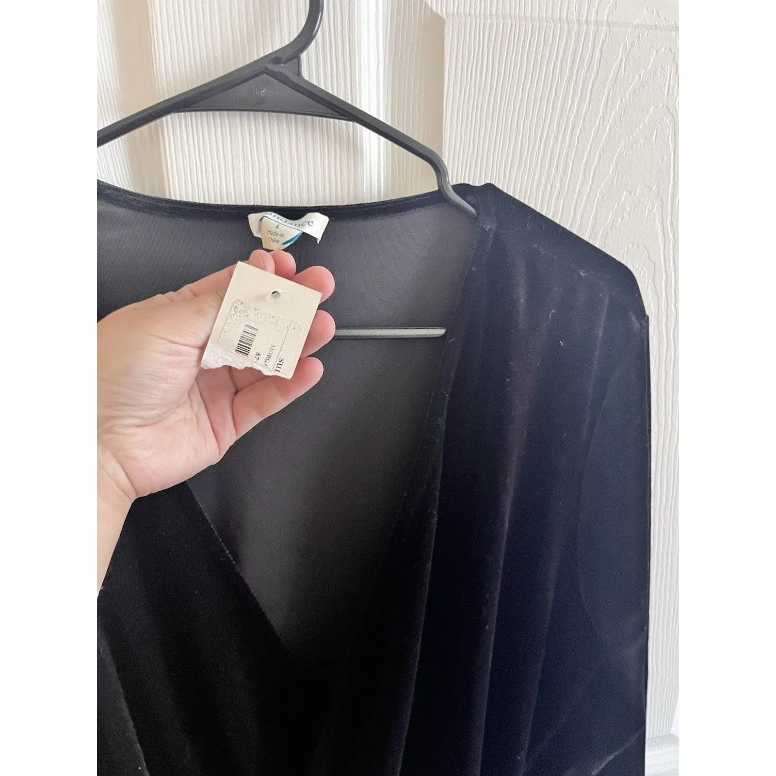 Sundance Raquel Faux Velvet Wrap Long Sleeve Top Black Size L NWT Size L - Image 3