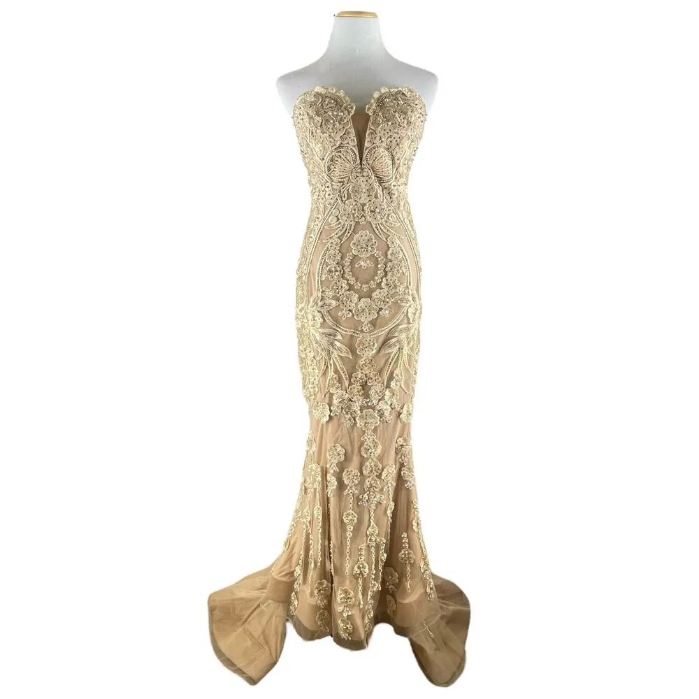 Terani Couture Pageant Gown Evening Dress Champhgne 1822GL7514 Size 14 - Image 5