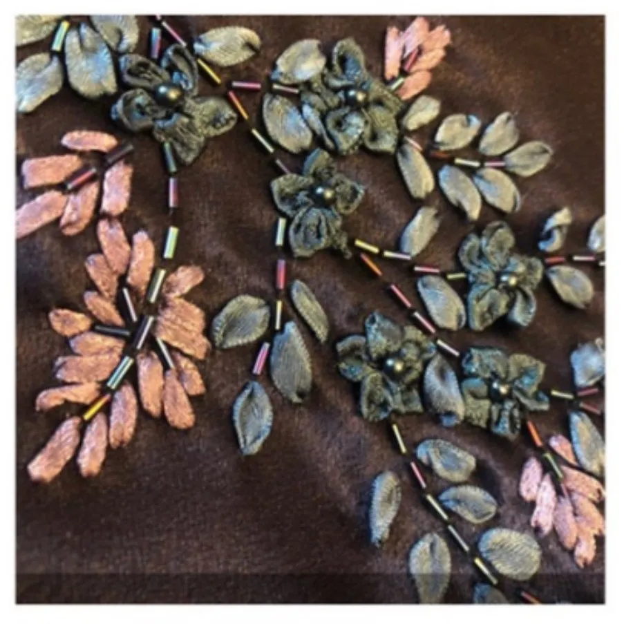 Y2K Alex Evenings navy beaded slip cowl neck floral satin formal Gown small - Image 12