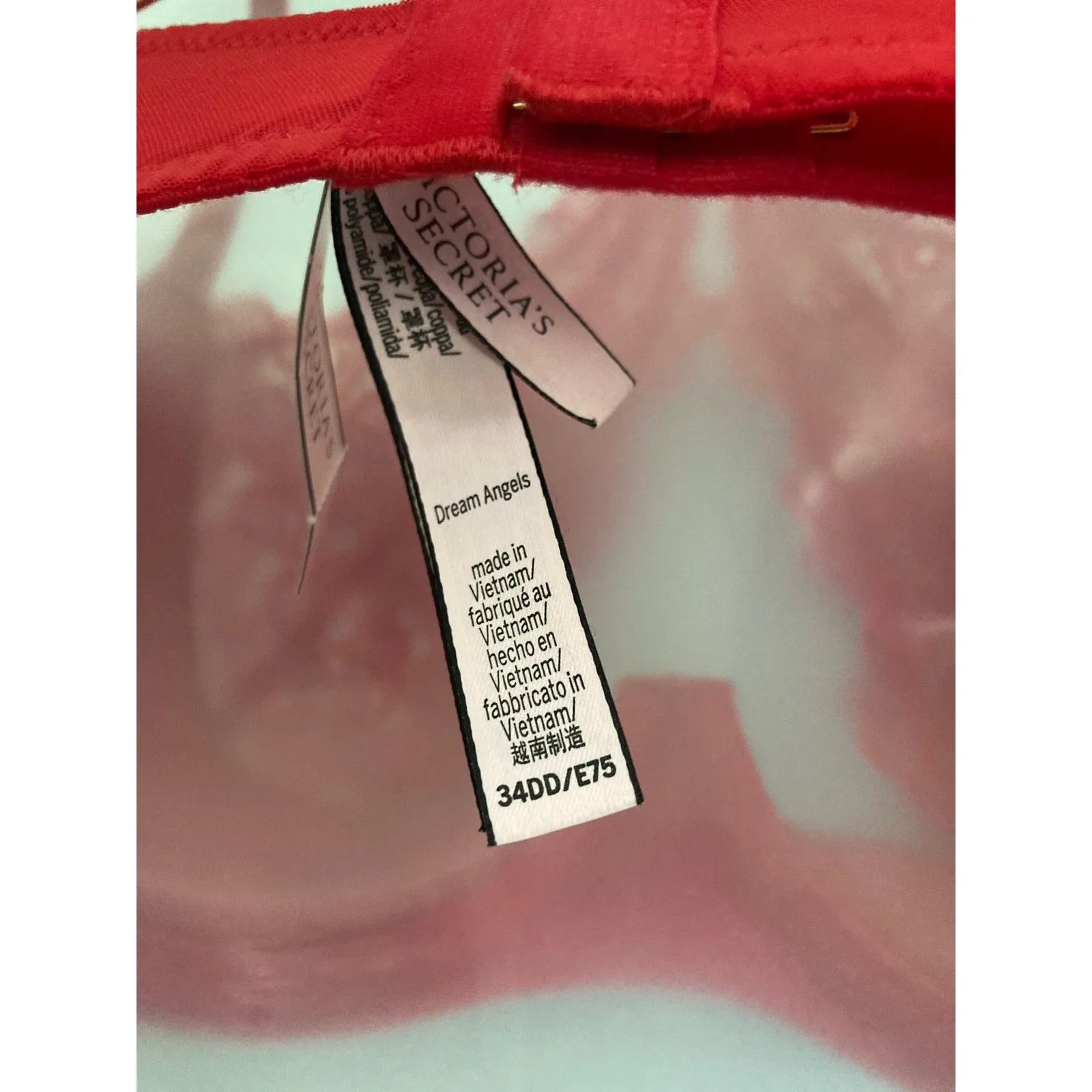 Victoria's Secret Dream Angels Bra 34DD Red Hearts Lace - Image 6