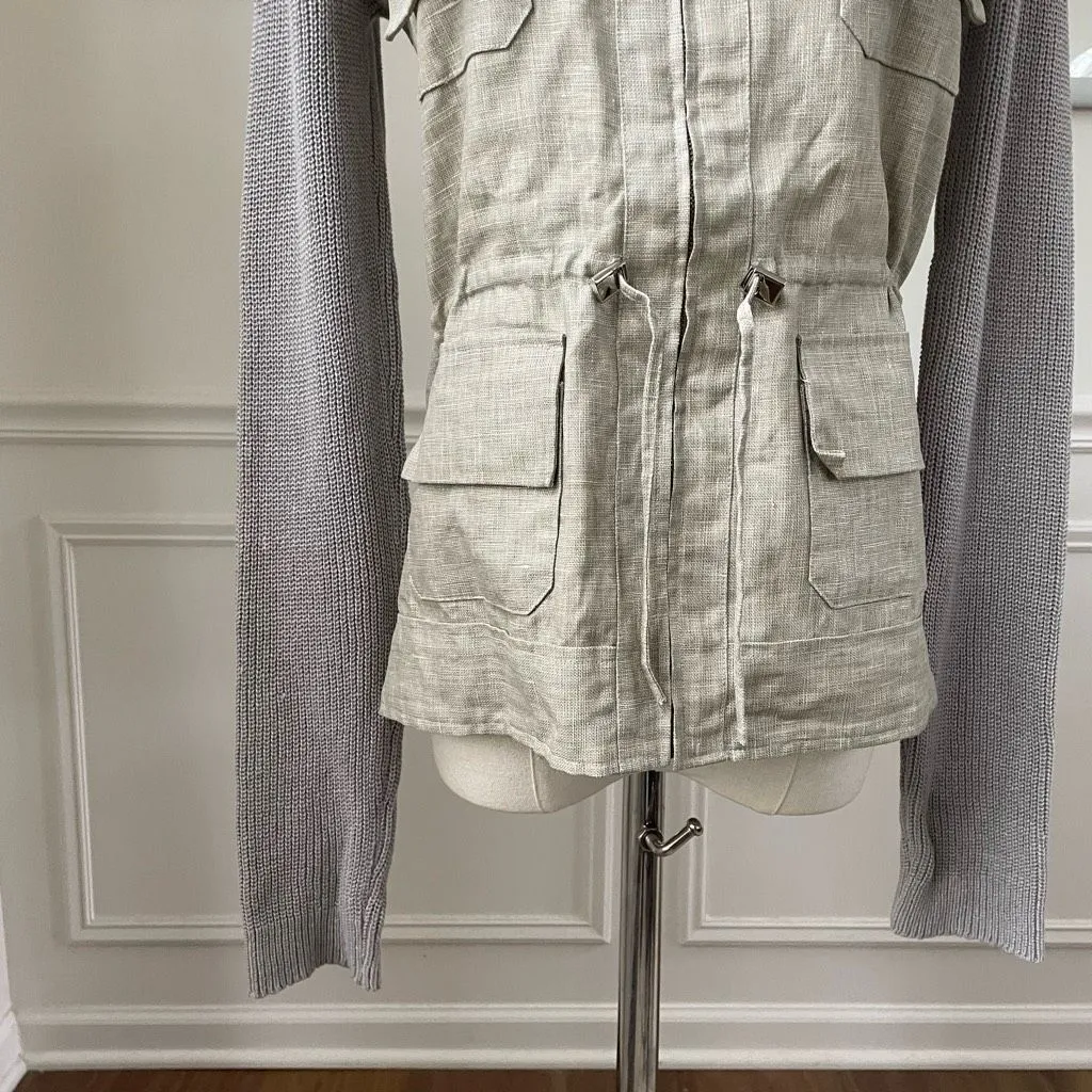 Adolfo Dominguez 100% Linen Mixed Material Safari Jacket P XS Tan - Image 4