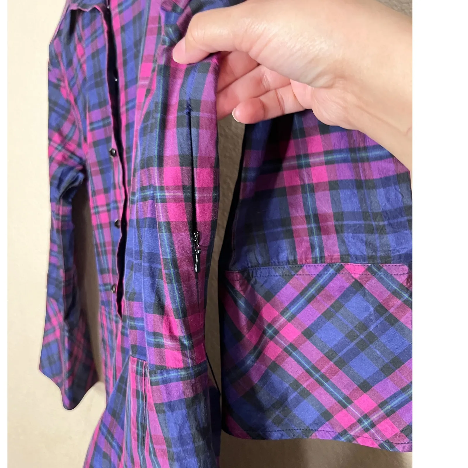 TALBOTS Women's Silk Blend Plaid Shirt Dress Belted Long Sleeve Size 2 - Image 4