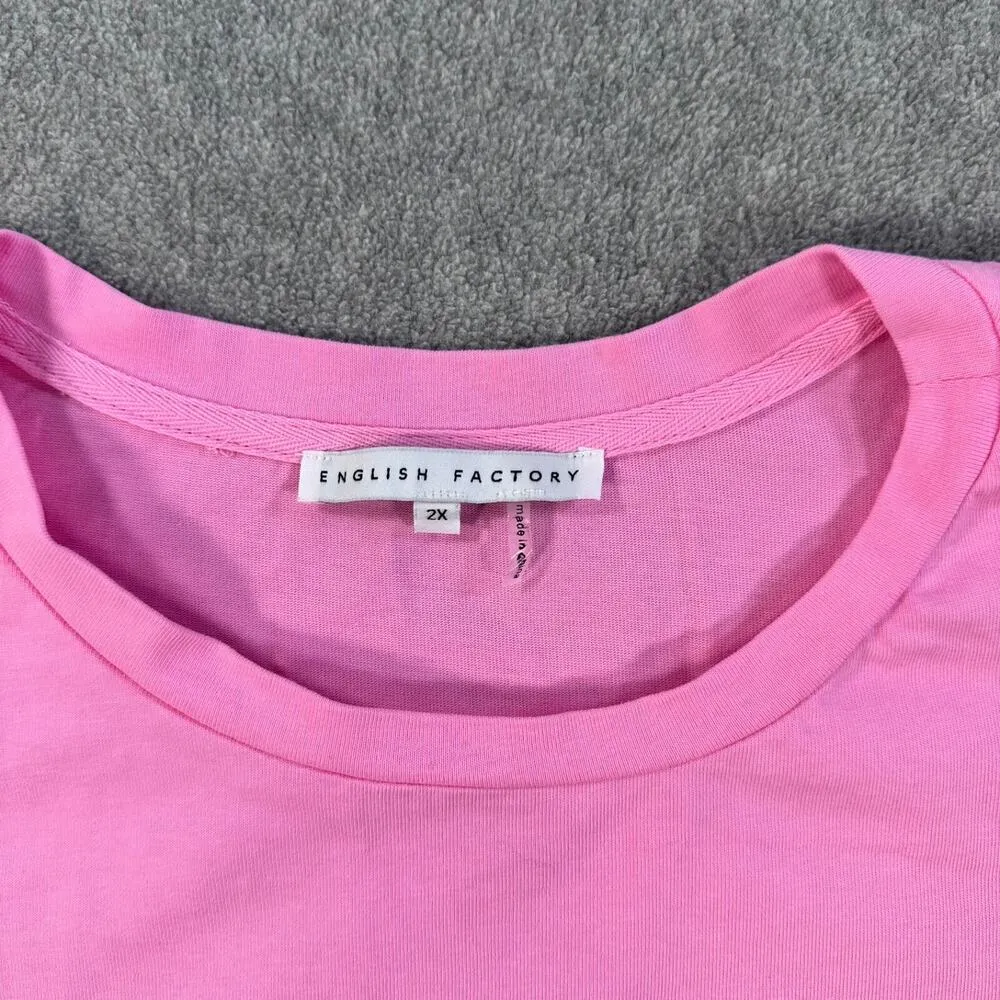 English Factory Puff Sleeve Tee Shirt Blouse Women's 2X Pink Crew Neck - Image 3
