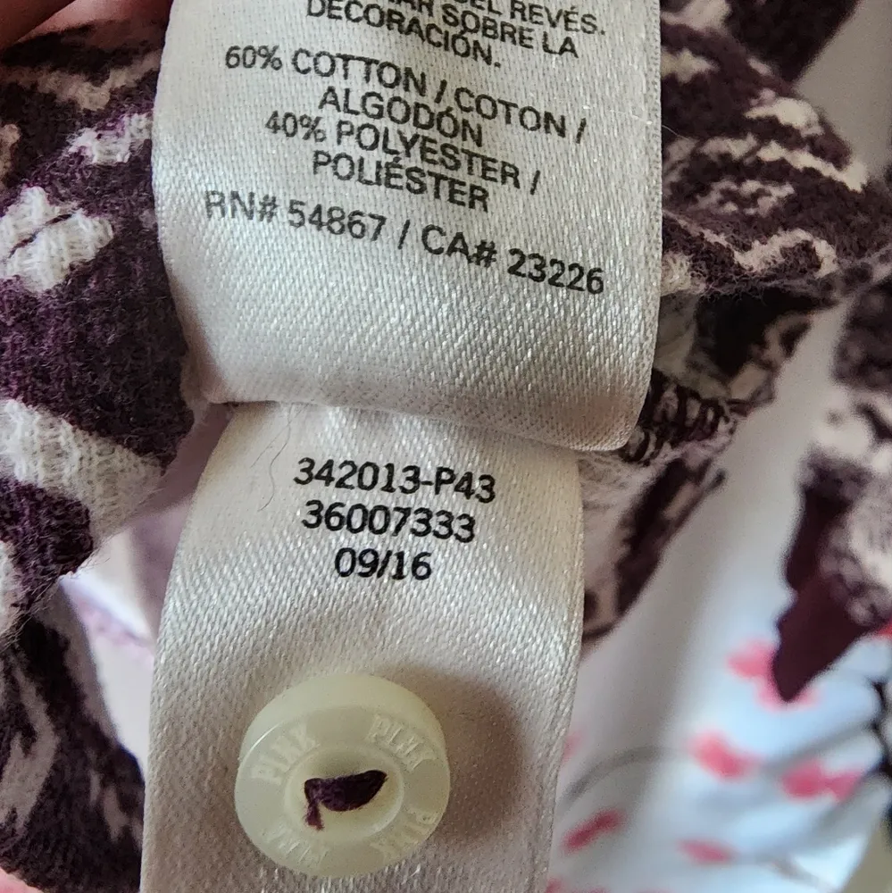 Victoria's Secret PINK Thermal Holiday Dog Logo Burgundy Long Sleeve PJ Size XS - Image 3