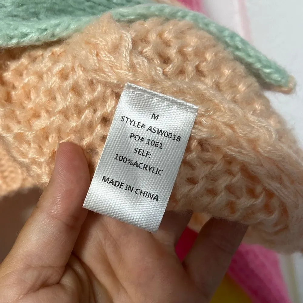 NWT AnnieWear Los Angeles Color Block Rainbow and Peach open knit sweater size M Size M - Image 5