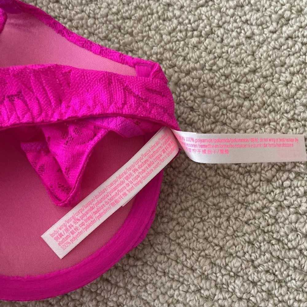 NEW Victoria’s Secret PINK Front Close Push-up Bra Floral Lace Pink Size 32C NIP - Image 10