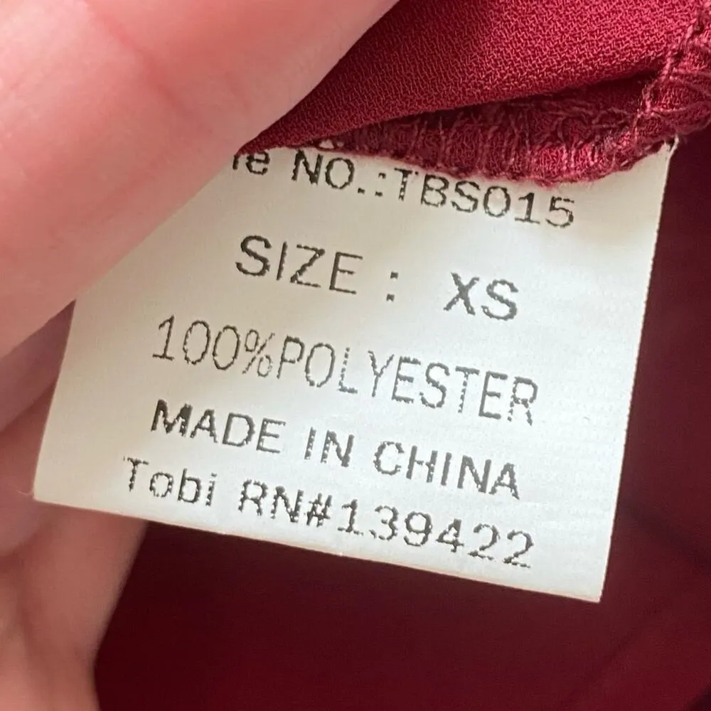 TOBI Blouse Maroon Sheer Cold Shoulder Relaxed Fit Size Small - Image 8