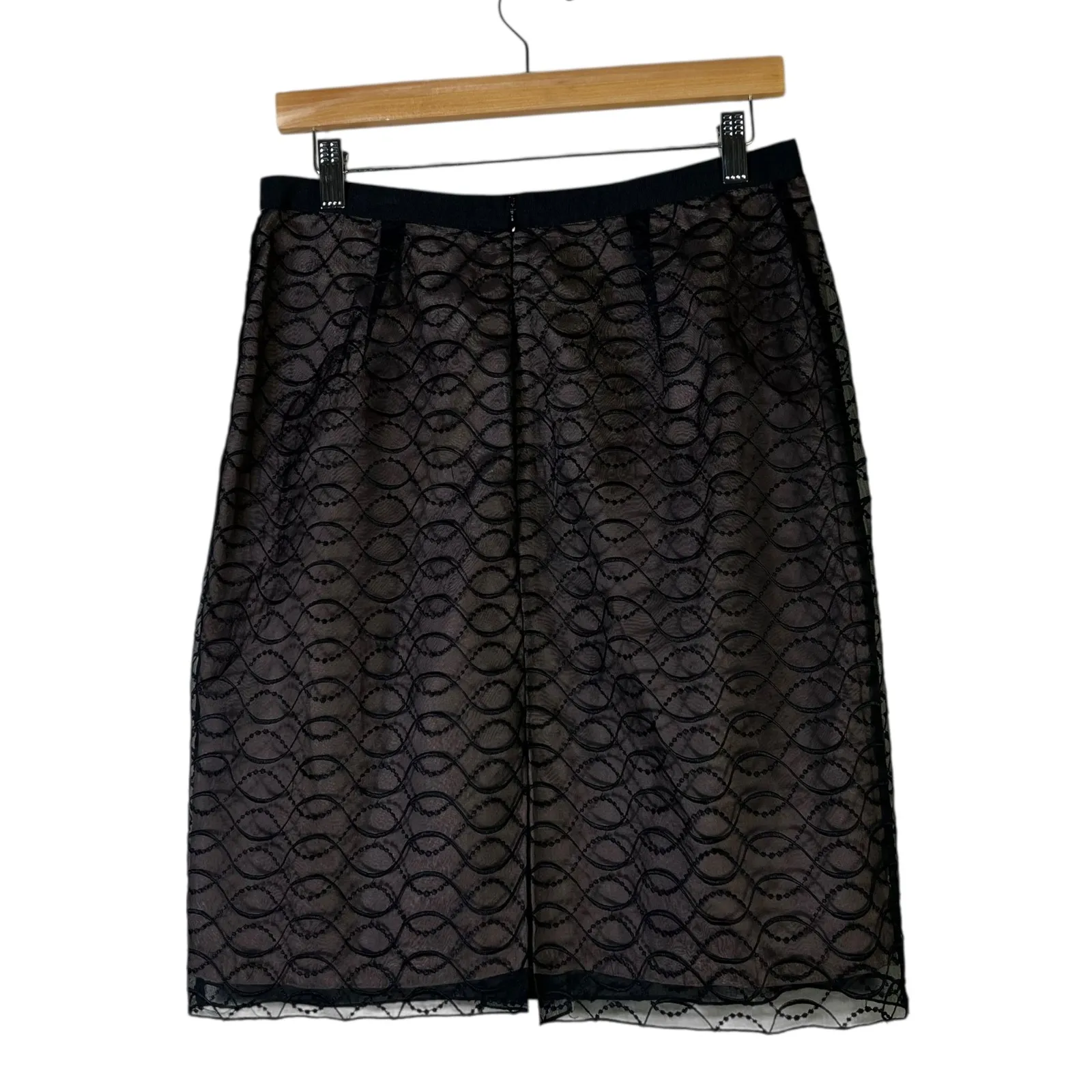 Kenar Black Lace Overlay Knee Length Skirt Women's Size 8 Sophisticated - Image 4