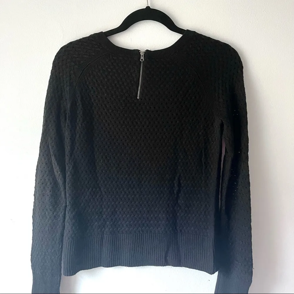 American Eagle Black Knit Crewneck Sweater with Zipper Detail - Image 5