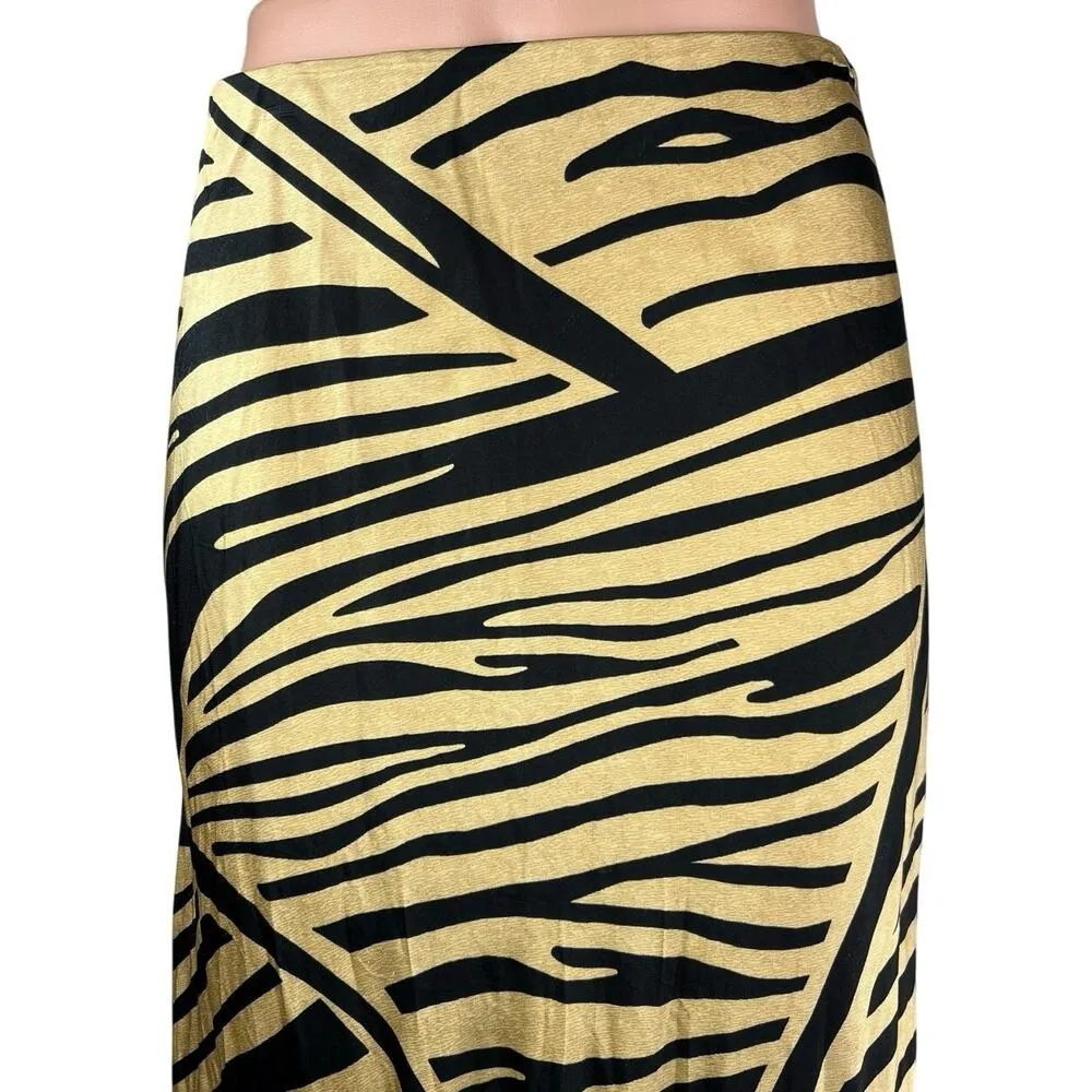 H&M Gold Metallic Zebra Animal Print Silk Satin Straight Pencil Slip Skirt Sz S - Image 6