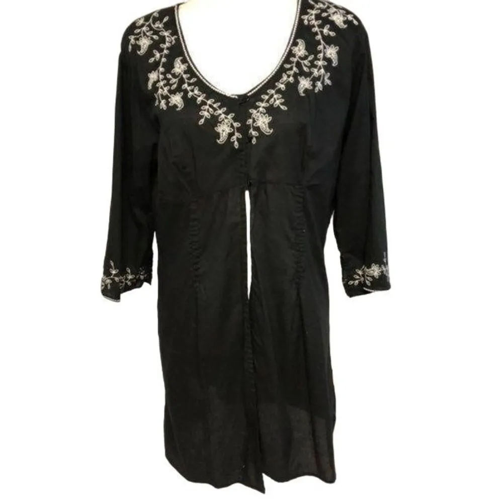 St John’s Bay Swim Cover Up Womens L Used Black Cream Summer Vacation - Image 3