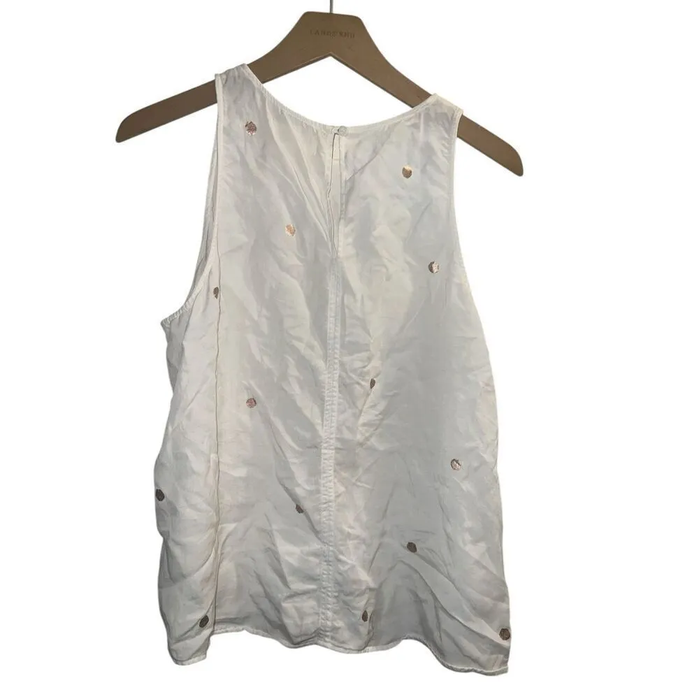 ✨Cloth & Stone White Polka Dot Sleeveless Round Neck Laser Cut Sz L Blouse✨ - Image 9