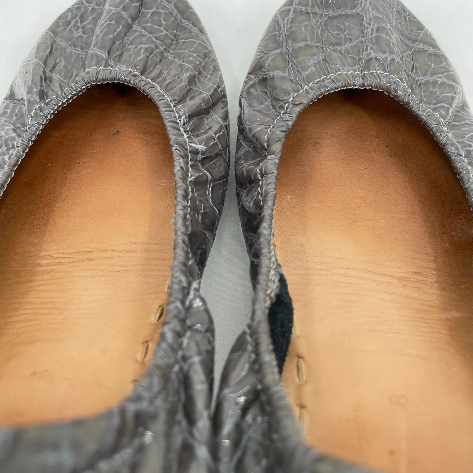 Tieks Slate Gray Croc Leather Ballet Flats Grey Crocodile Texture Shoes Size 8 - Image 7